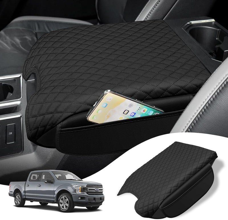 Rilsen Custom Fit for Center Console Cover 2015-2020 Ford F150, 2017-2022 F250 F350 F450, 2018-2024 Ford Expedition PU Leather Armrest Cover Protector (Bucket Seat Only) - Image 1